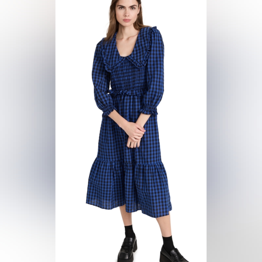 O.P.T Kobo Dress In Blue Gingham Size M NWT Smocked
